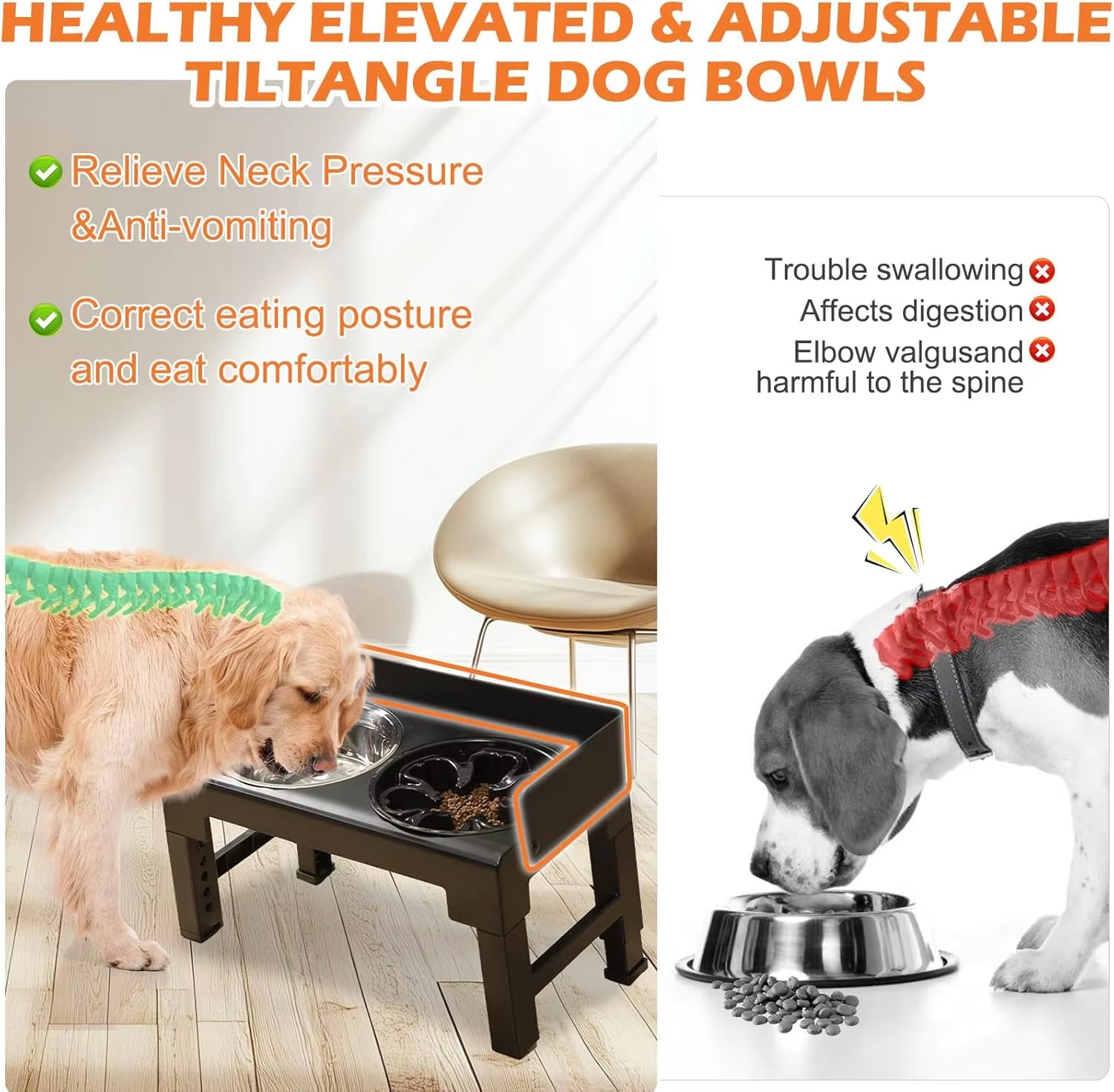 Elevate Your Dog's Dining Experience: 6-Height Adjustable Elevated Bowl Stand with 2 Durable Stainless Steel Bowls - Non-Slip, Spill-Proof Feeder for All Breeds