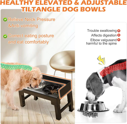 Elevate Your Dog's Dining Experience: 6-Height Adjustable Elevated Bowl Stand with 2 Durable Stainless Steel Bowls - Non-Slip, Spill-Proof Feeder for All Breeds