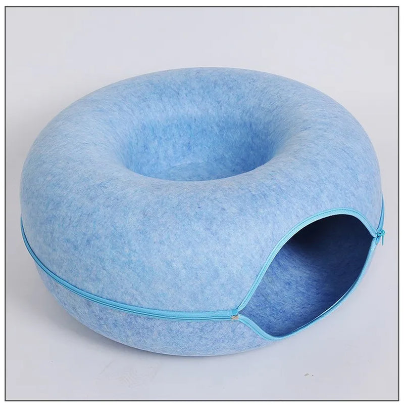 Cozy Donut Cat Bed with Interactive Tunnel - Perfect Indoor Playhouse for Your Feline Friend