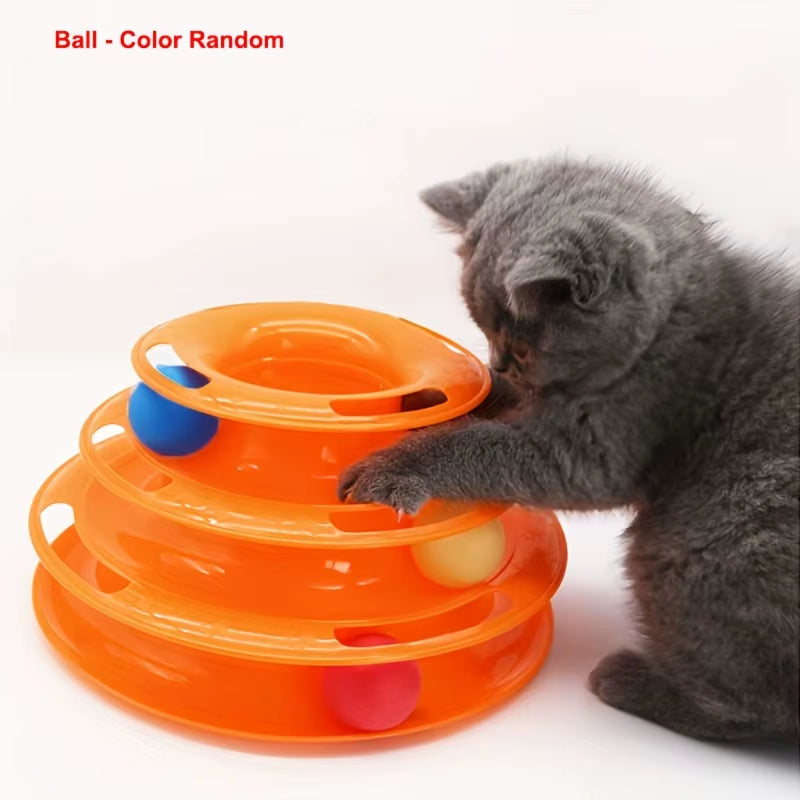 Engaging 3 Layer Interactive Cat Toy Tower with Colorful Balls - The Ultimate Mental and Physical Exerciser for Active Cats