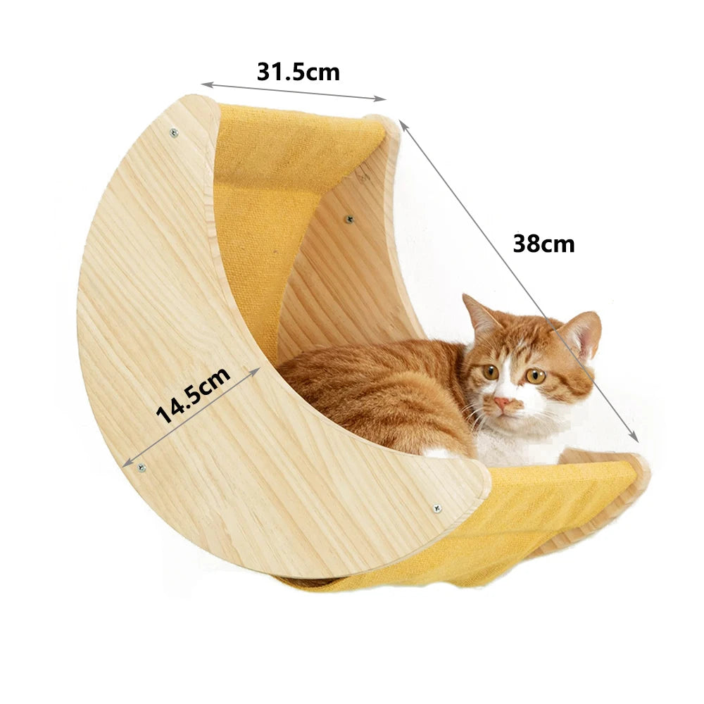 Elevate Your Cat's Playtime with Our Stylish Wooden Wall-Mounted Cat Tree Featuring Sisal Scratching Post and Cozy Hammock