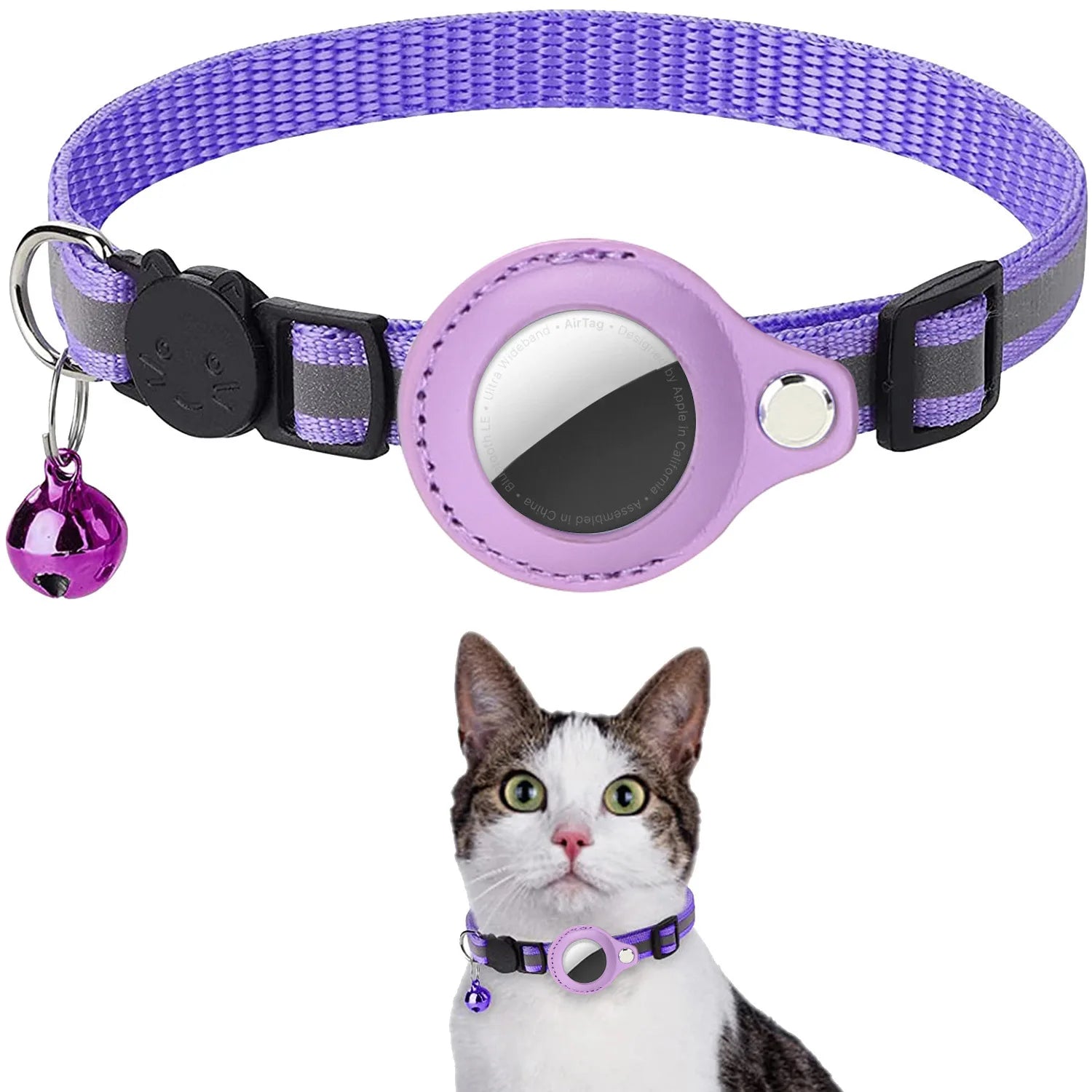 Premium Reflective Cat Collar with AirTag Holder - Adjustable, Breakaway Design & Waterproof with Bell