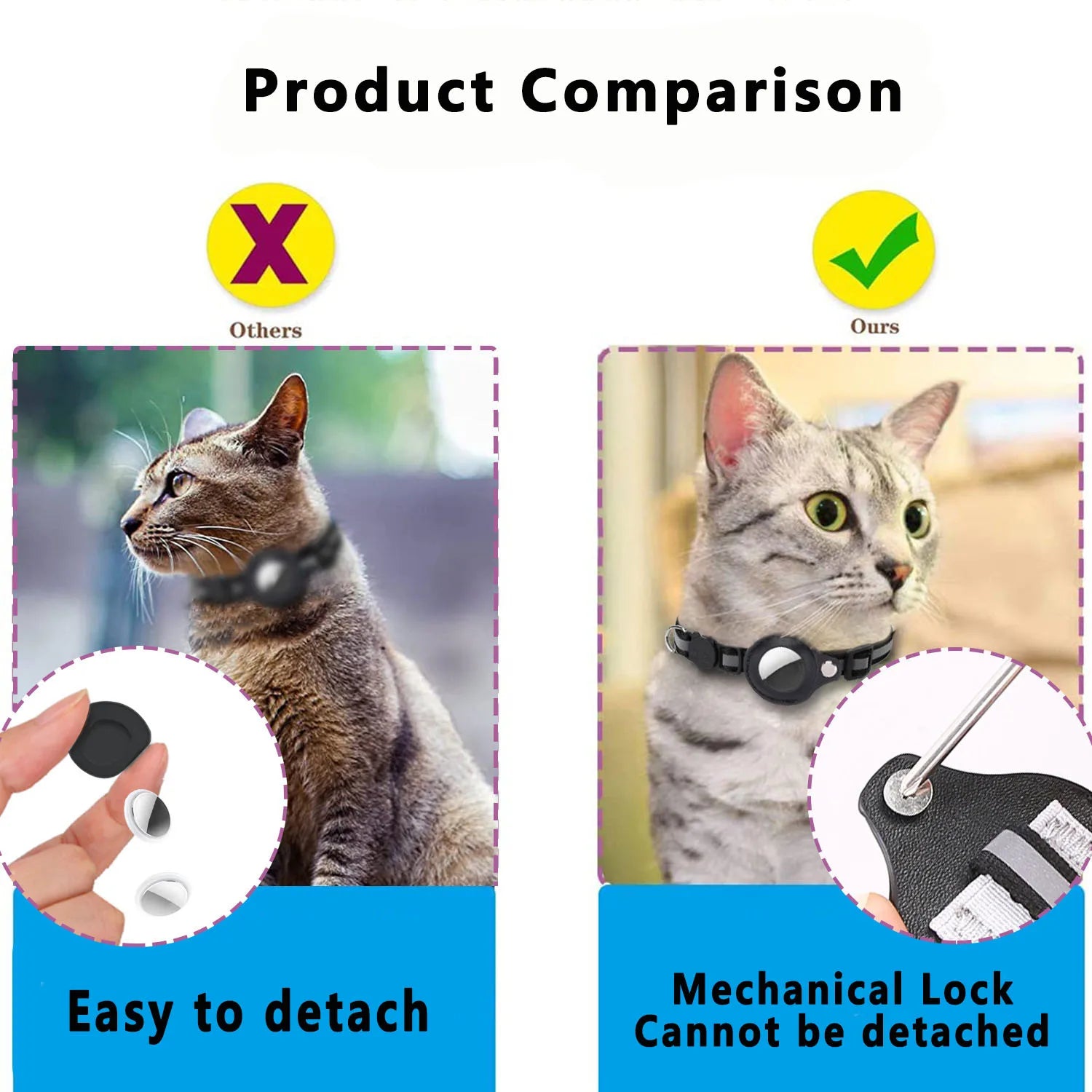 Premium Reflective Cat Collar with AirTag Holder - Adjustable, Breakaway Design & Waterproof with Bell