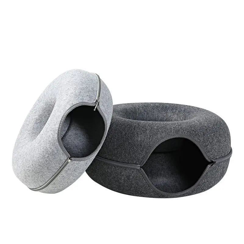 Cozy Donut Cat Bed with Interactive Tunnel - Perfect Indoor Playhouse for Your Feline Friend