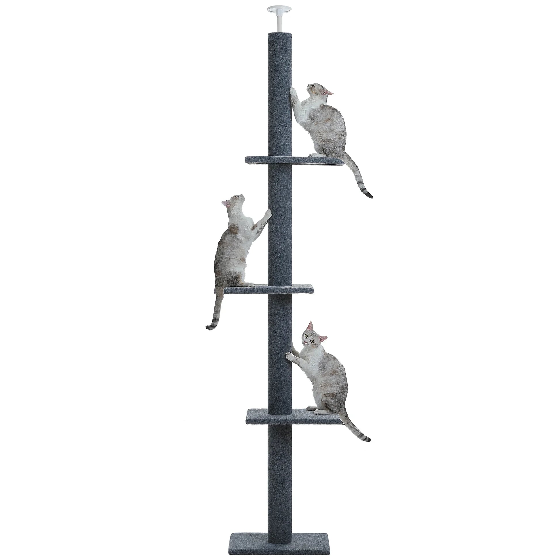 Elevate Your Cat's Playtime with the Adjustable 90-107" Gray Floor to Ceiling Cat Tree Tower - 4 Tier Climbing Posts & Cozy Perches!