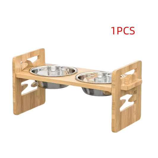 Elevate Your Pet's Dining Experience with the 6-Gears Adjustable Bamboo Dog & Cat Bowl Stand