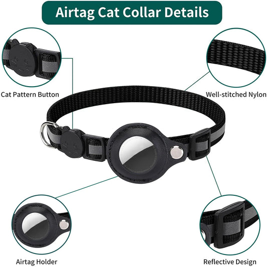 Premium Reflective Cat Collar with AirTag Holder - Adjustable, Breakaway Design & Waterproof with Bell