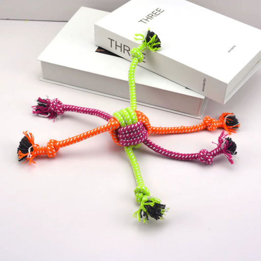 Durable Interactive Knot Toy for Dogs - Chewable Rope with Playful Green & Orange Fringes
