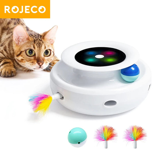 Exciting 2 in 1 Automatic Cat Teaser Toy with Feather and Fun Ball - Interactive Playtime for Your Feline Friend!