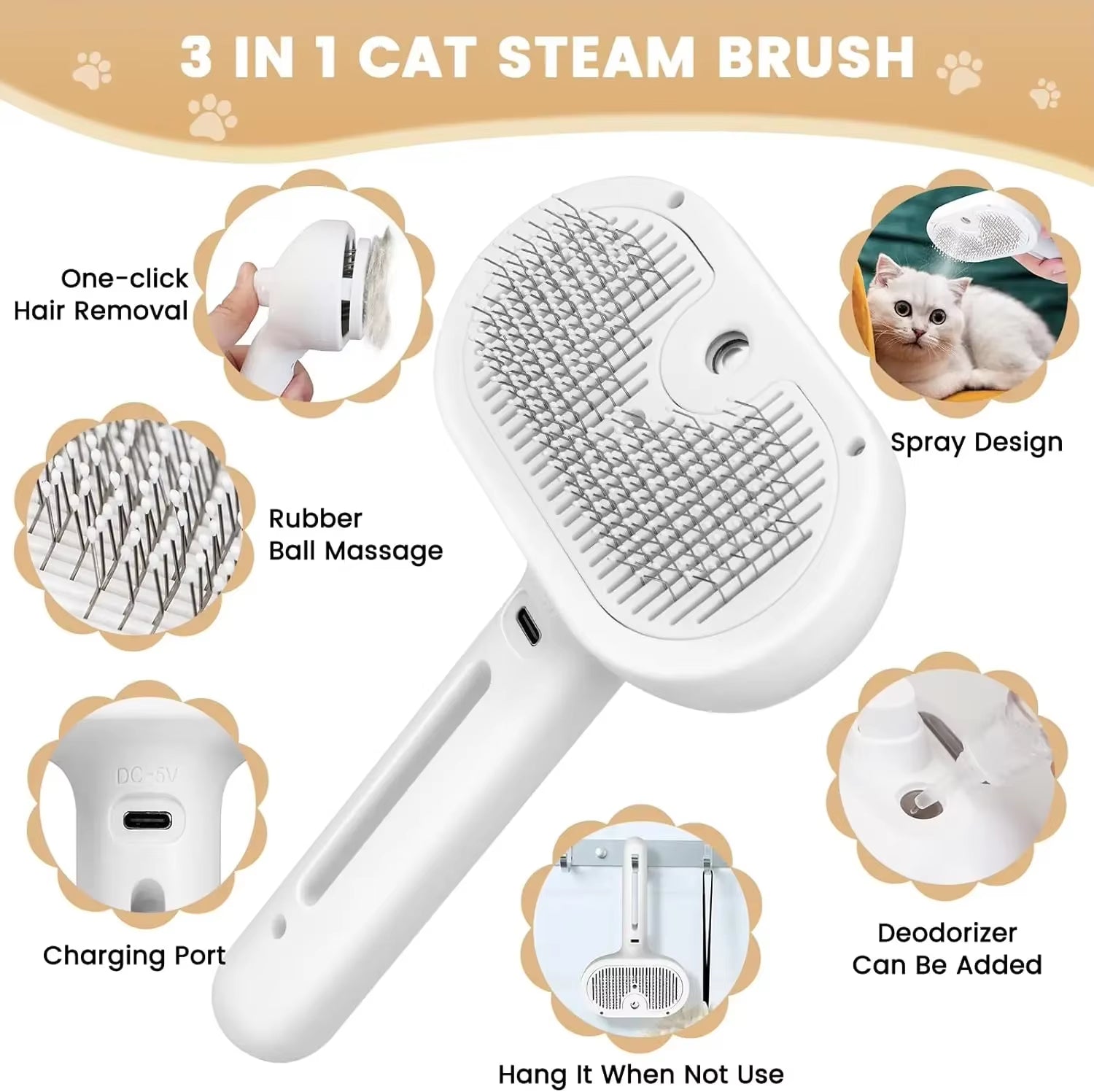 Revolutionary 3-in-1 Cat Steam Brush: Electric Spray Grooming Comb for Effortless Hair Removal and Relaxing Massage