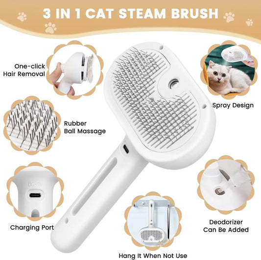 Revolutionary 3-in-1 Cat Steam Brush: Electric Spray Grooming Comb for Effortless Hair Removal and Relaxing Massage