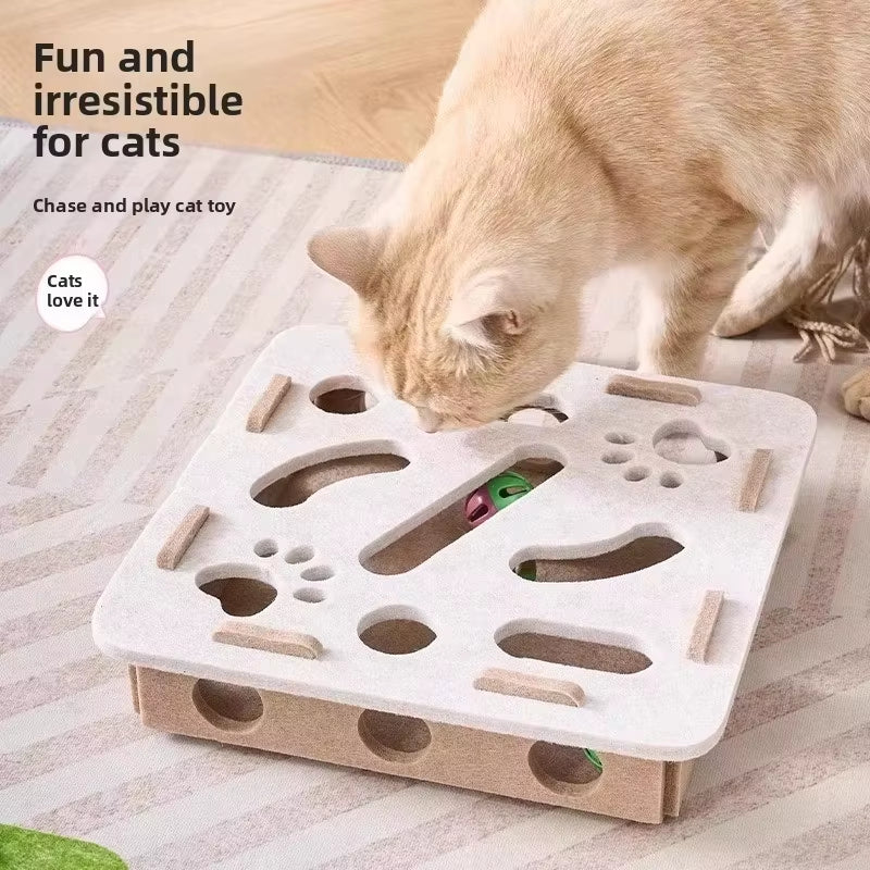 Engaging Cat Puzzle Toy - Multifunctional Felt Exercise Box for Indoor Cats with Interactive Ball
