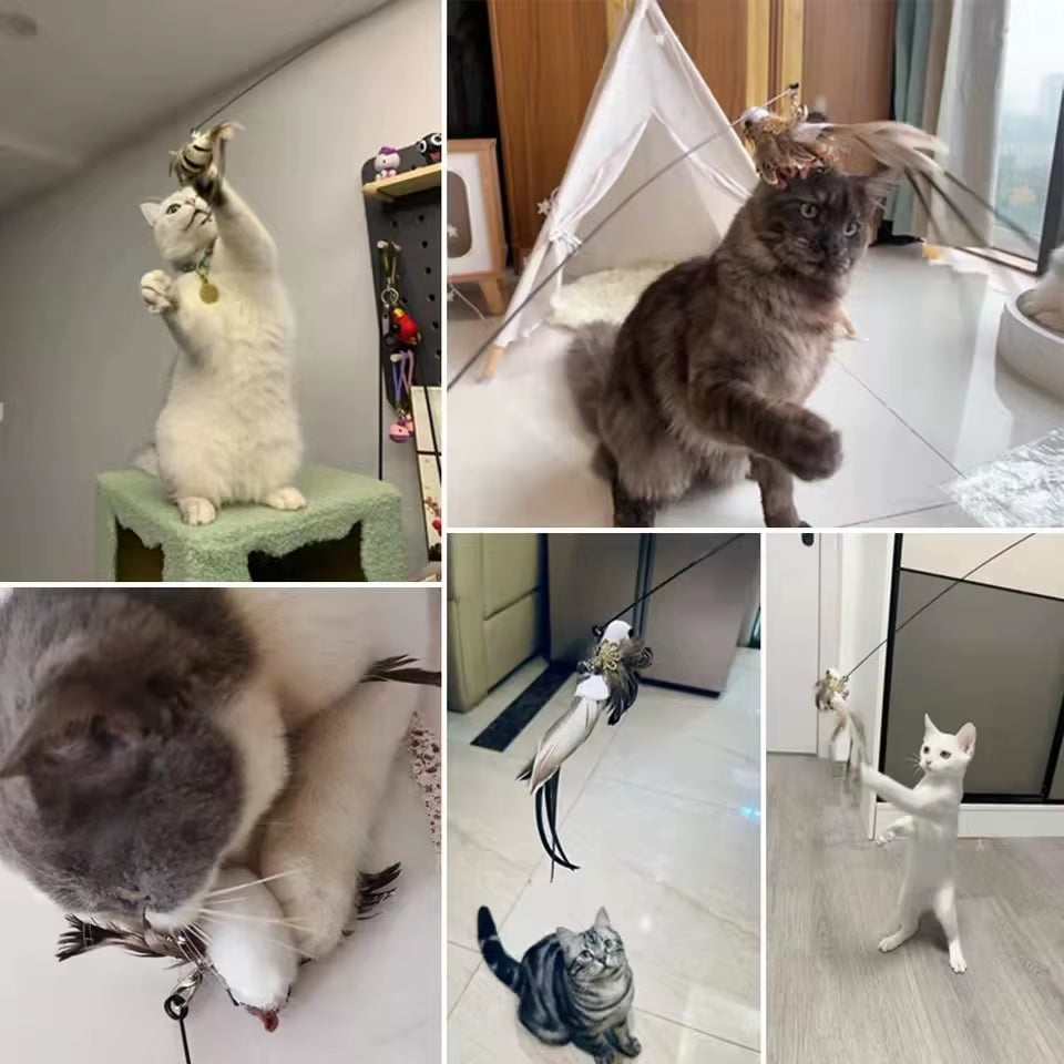 Exciting Simulation Bird Interactive Cat Stick Toy with Furry Feathers and Bell - Perfect for Engaging Playtime!