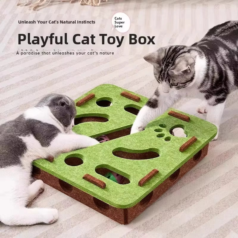 Engaging Cat Puzzle Toy - Multifunctional Felt Exercise Box for Indoor Cats with Interactive Ball