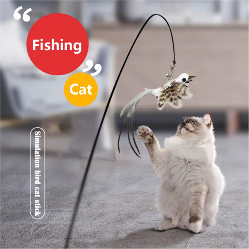 Exciting Simulation Bird Interactive Cat Stick Toy with Furry Feathers and Bell - Perfect for Engaging Playtime!