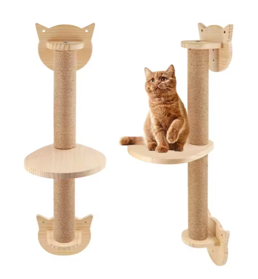 Elevate Your Cat's Playtime with Our Stylish Wooden Wall-Mounted Cat Tree Featuring Sisal Scratching Post and Cozy Hammock