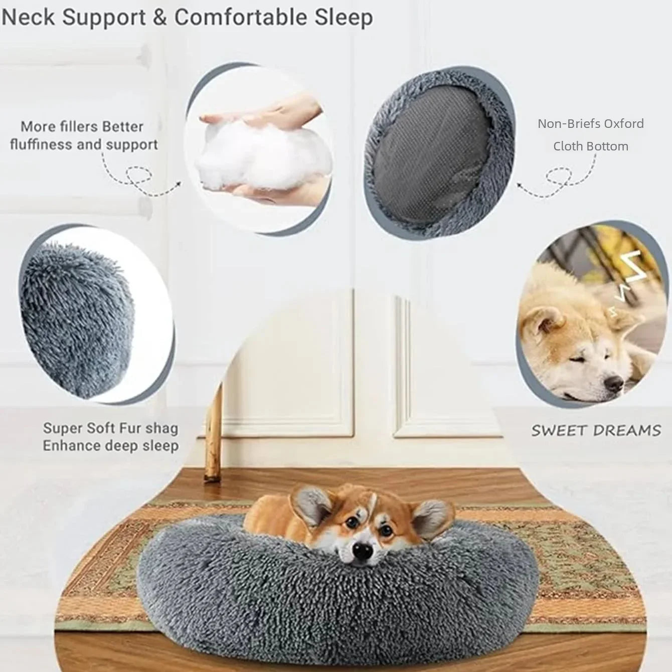 Cozy Plush Pet Bed for Large Dogs and Cats - 40-90Cm Round Design for Ultimate Comfort and Warmth