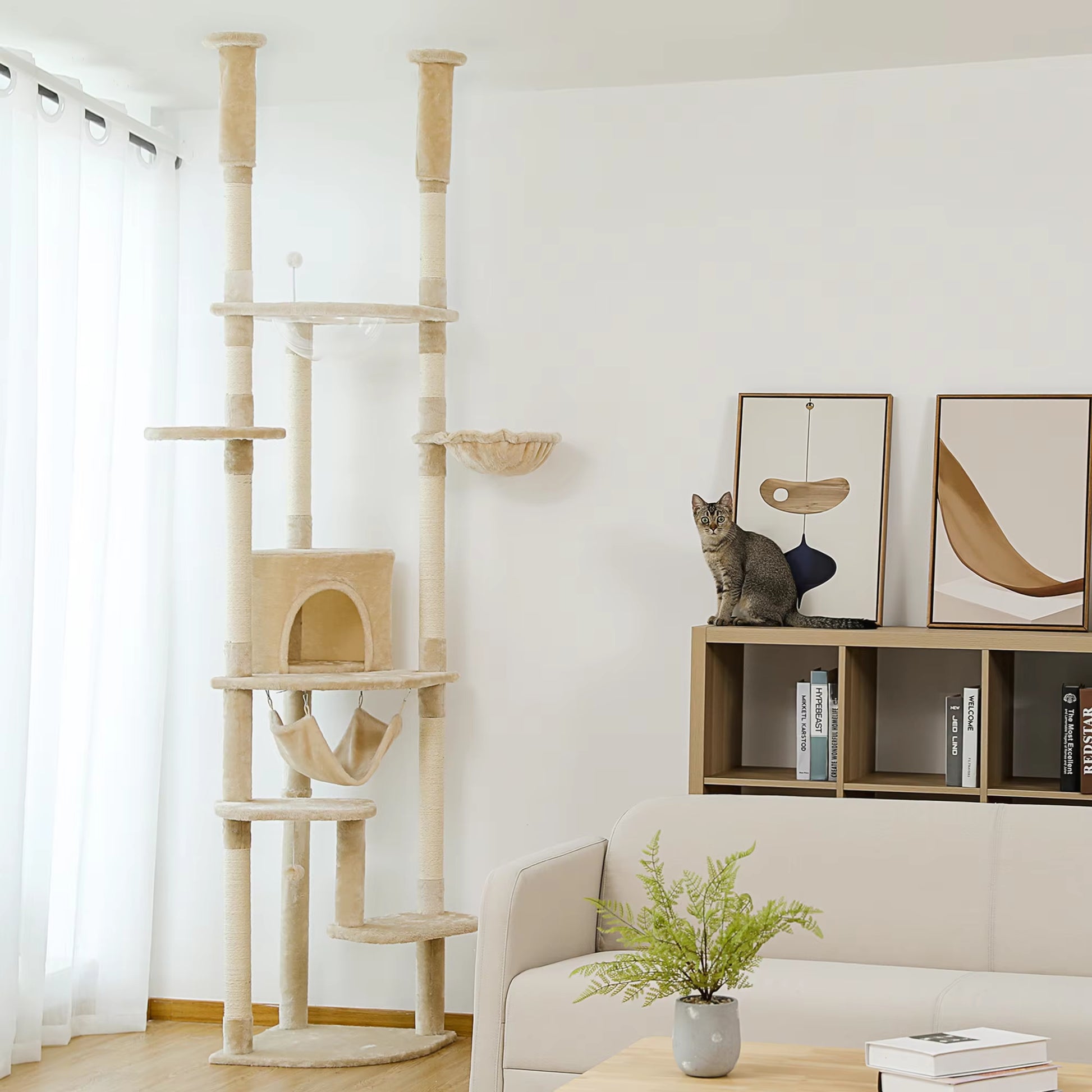 Transform Your Home with Our 230-252CM Cactus Cat Tree: A Stylish Floor-to-Ceiling Tower with 7 Tiers, Cozy Hammocks, and Green Leaves for Happy Cats
