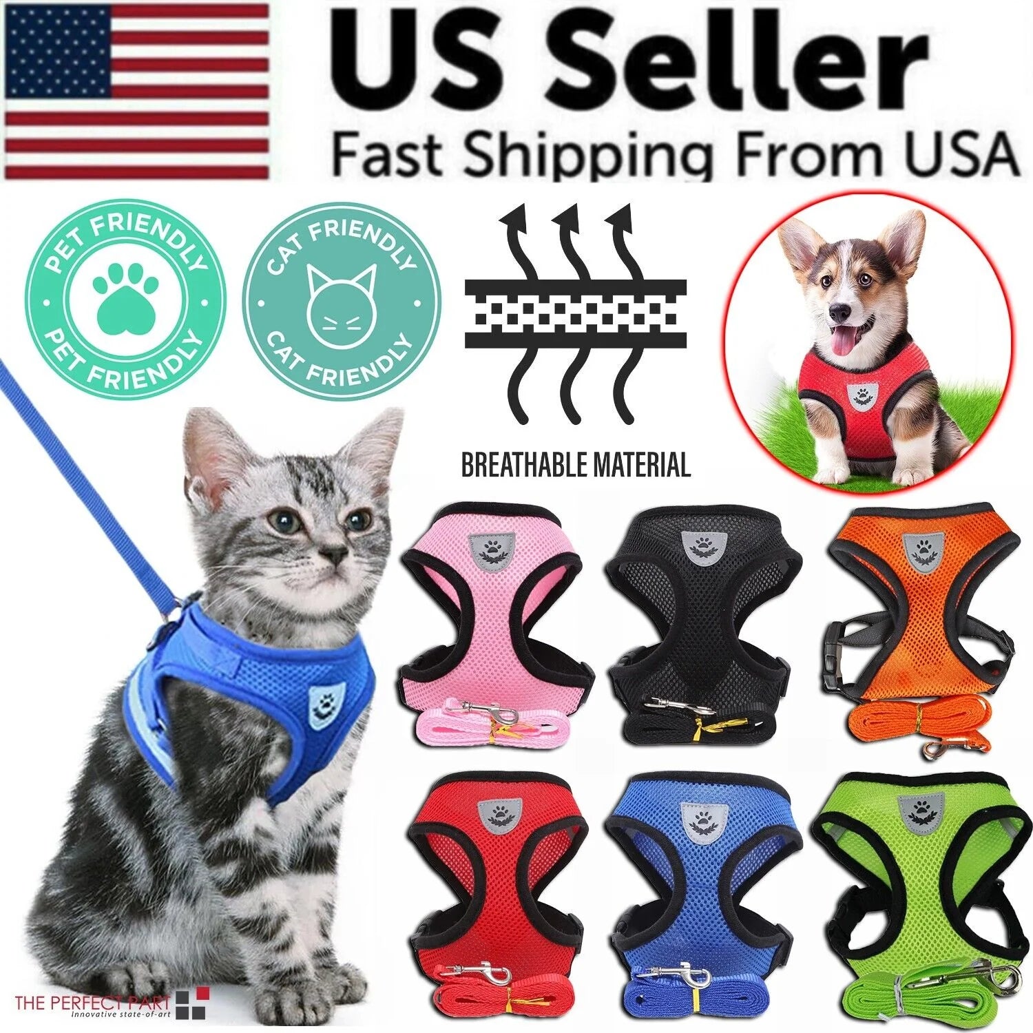Ultimate Adjustable Reflective Pet Harness for Dogs and Cats - Escape-Proof Control Vest with Leash in S, M, L, XL