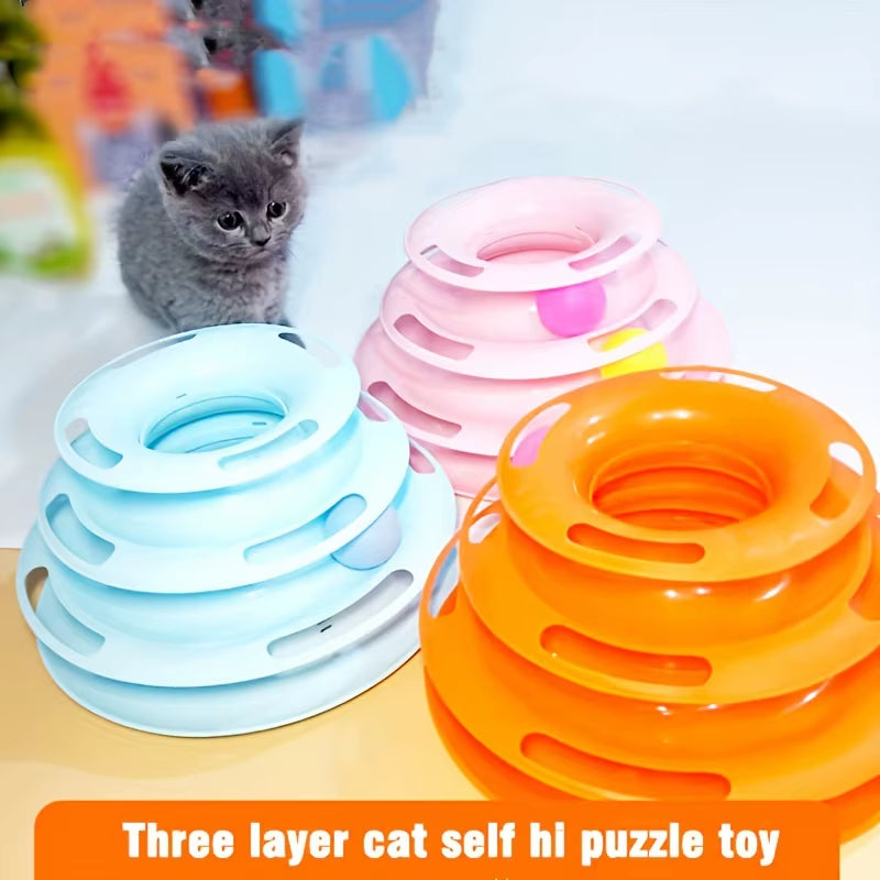 Engaging 3 Layer Interactive Cat Toy Tower with Colorful Balls - The Ultimate Mental and Physical Exerciser for Active Cats