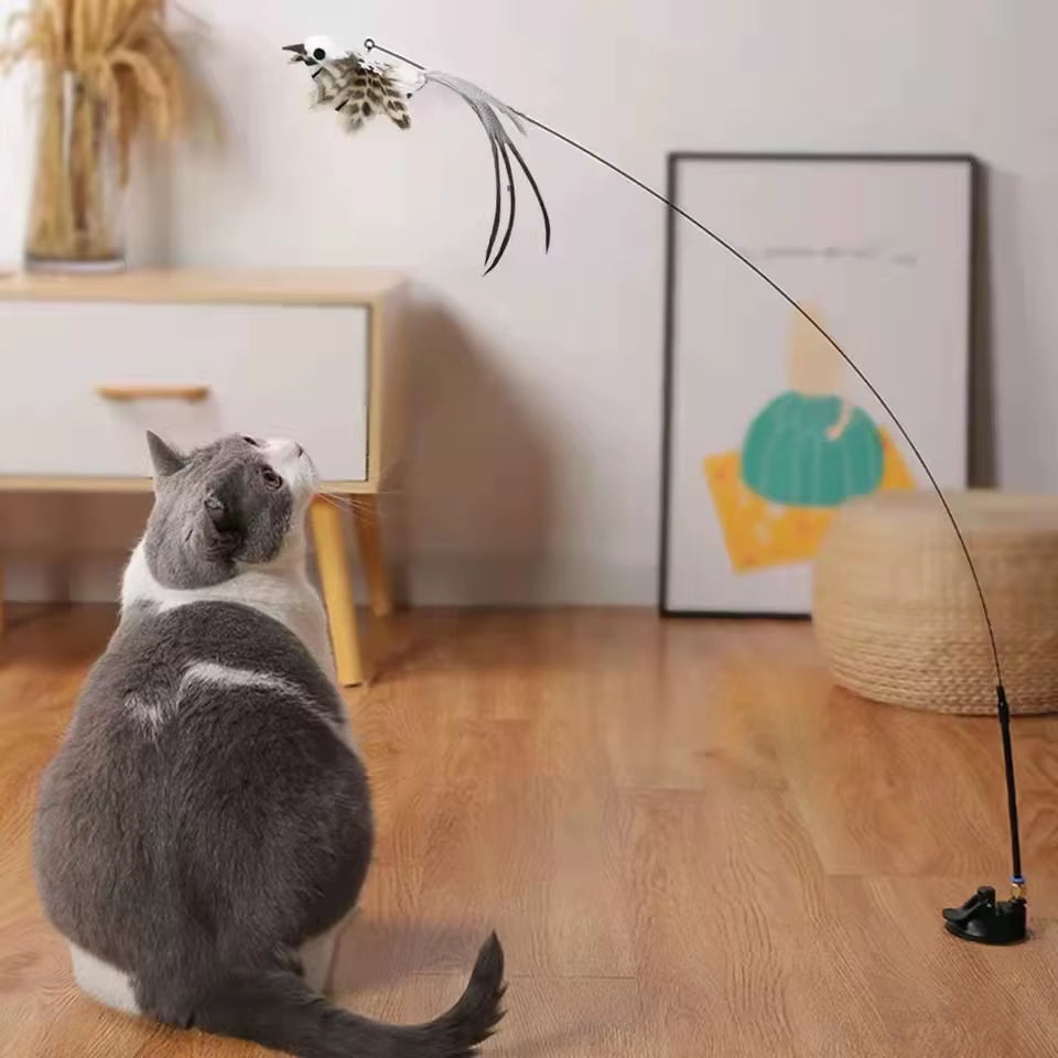 Exciting Simulation Bird Interactive Cat Stick Toy with Furry Feathers and Bell - Perfect for Engaging Playtime!