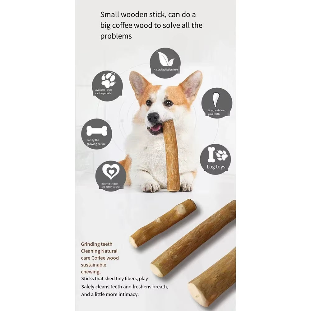 Natural Coffee Wood Dog Chew Toy - Long-Lasting Stress Relief Stick for Puppies and Adult Dogs