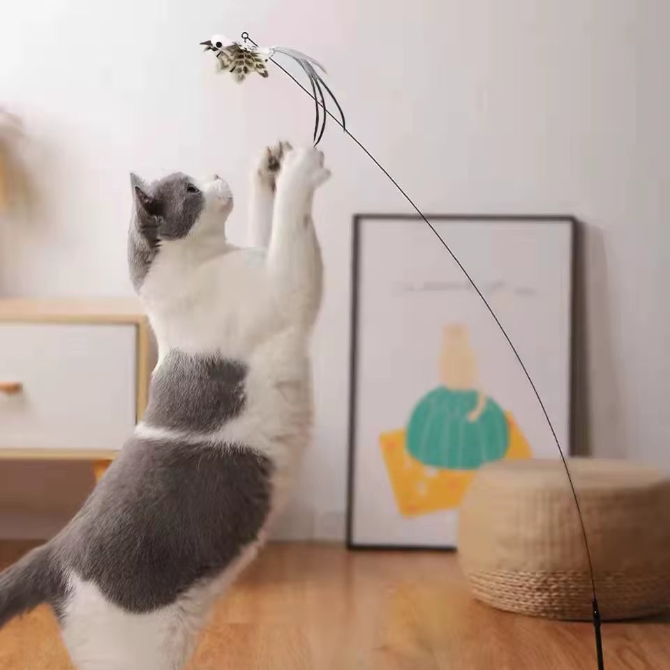Exciting Simulation Bird Interactive Cat Stick Toy with Furry Feathers and Bell - Perfect for Engaging Playtime!