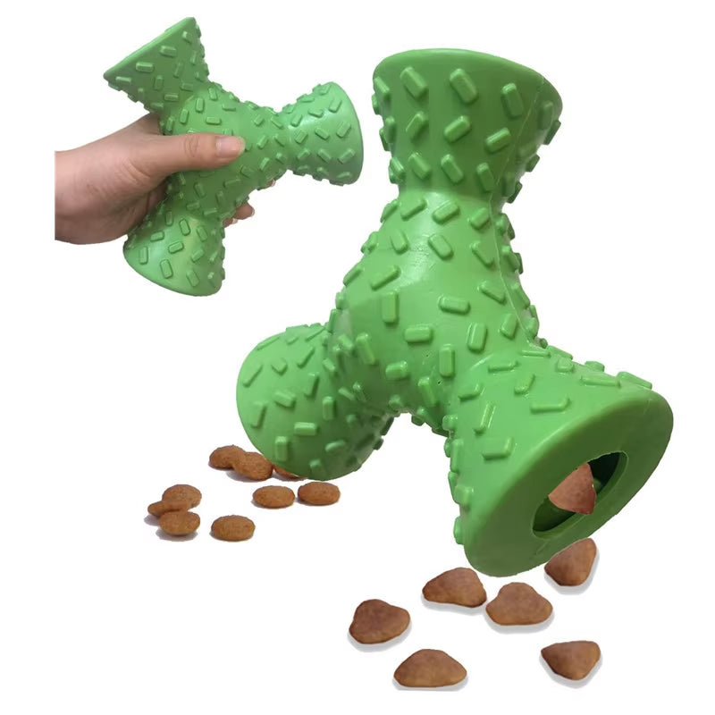 Durable Large Dog Chew Toy - Interactive 3-Sided Rubber Puzzle Feeder for Engaging Playtime