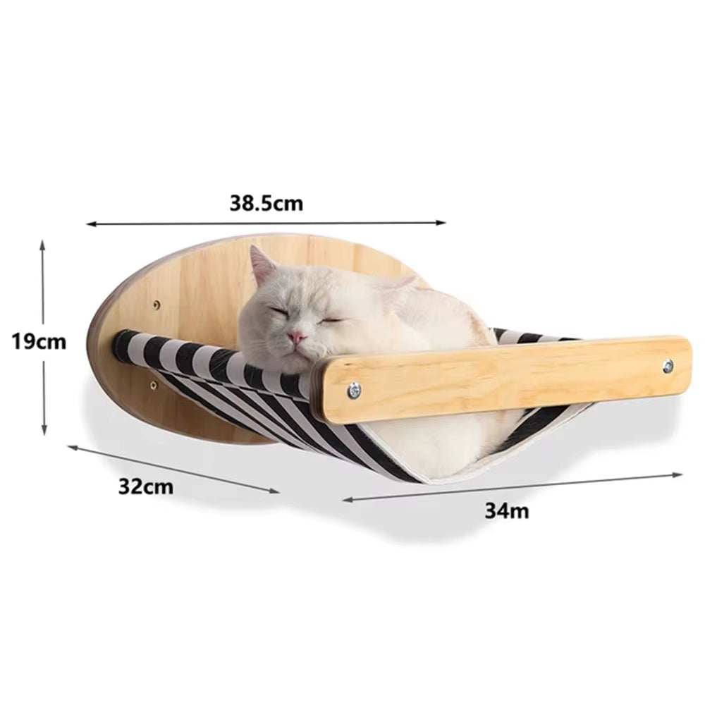 Elevate Your Cat's Playtime with Our Stylish Wooden Wall-Mounted Cat Tree Featuring Sisal Scratching Post and Cozy Hammock