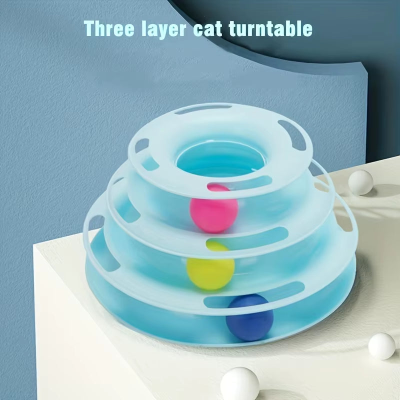 Engaging 3 Layer Interactive Cat Toy Tower with Colorful Balls - The Ultimate Mental and Physical Exerciser for Active Cats