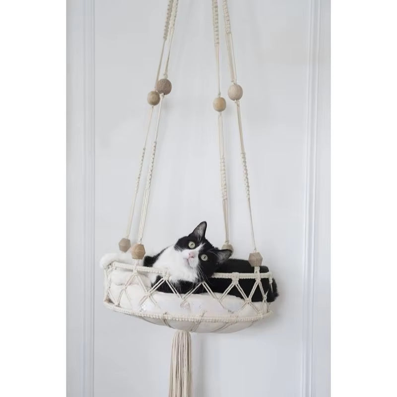 Elevate Your Cat's Comfort with Our Bohemian Handwoven Cotton Hammock Swing Bed - Perfect for Home Décor!
