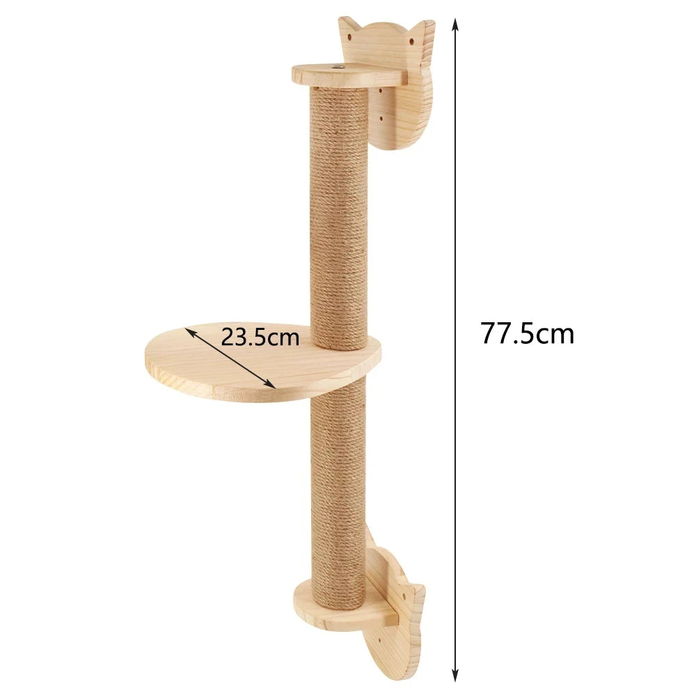 Elevate Your Cat's Playtime with Our Stylish Wooden Wall-Mounted Cat Tree Featuring Sisal Scratching Post and Cozy Hammock