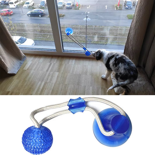 Engaging Dog Interactive Suction Cup Push TPR Ball - Molar Bite Toy with Elastic Ropes for Chewing and Dental Care