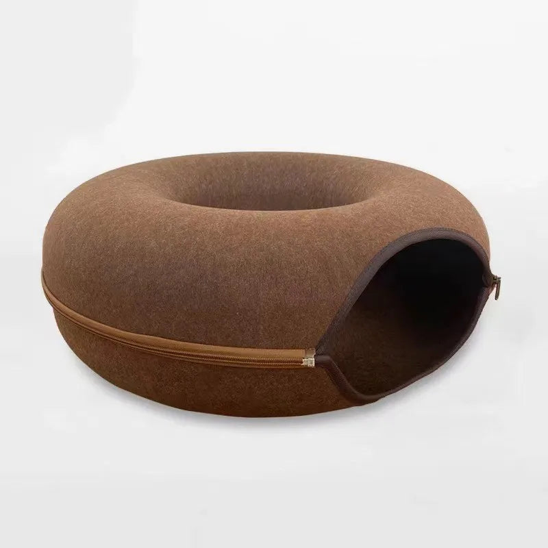 Cozy Donut Cat Bed with Interactive Tunnel - Perfect Indoor Playhouse for Your Feline Friend