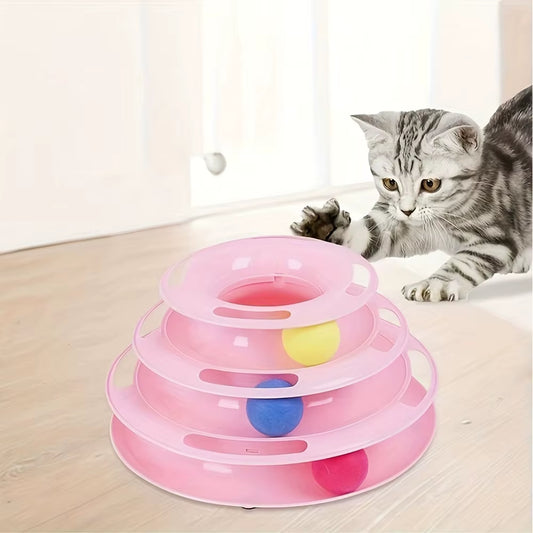 Engaging 3 Layer Interactive Cat Toy Tower with Colorful Balls - The Ultimate Mental and Physical Exerciser for Active Cats
