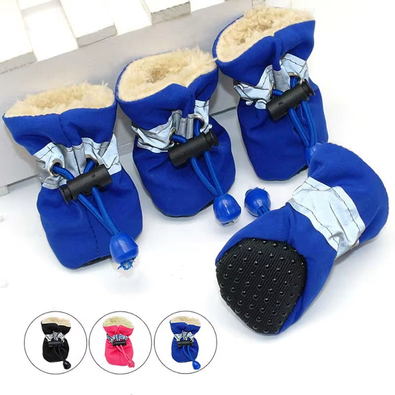 Keep Your Pup Cozy and Stylish This Winter with 4Pcs Waterproof Antiskid Dog Shoes - Perfect for Snow & Rain!