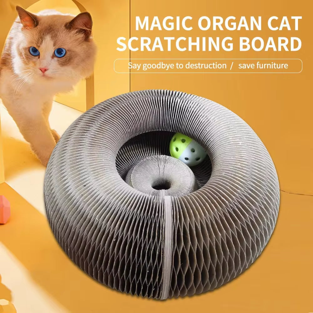 Ultimate Magic Organ Foldable Cat Scratch Board Toy with Bell - Interactive Claw Grinding and Climbing Fun for Cats