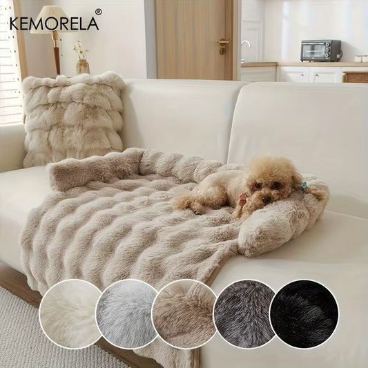 Indulge Your Pup with the Luxurious Thickened Warm Imitation Rabbit Fur Dog Bed - Plush Pet Mattress with Pillow, Scratch-Resistant and Anti-Slip for Medium Dogs
