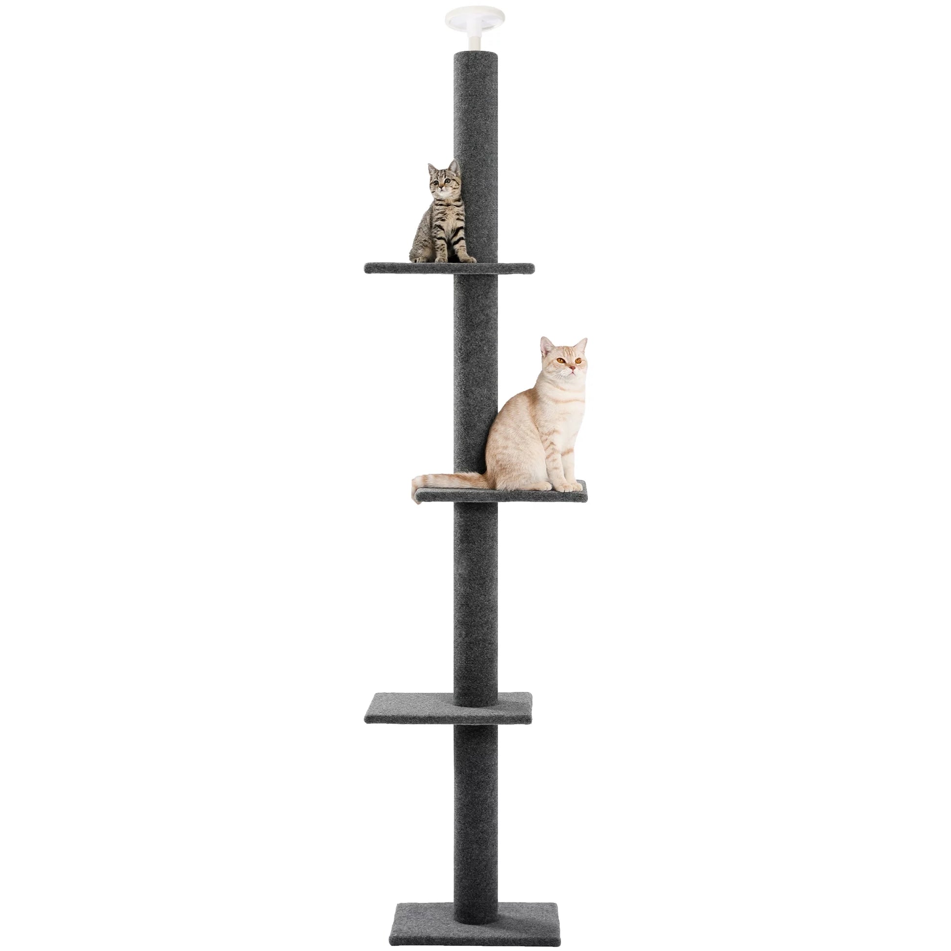Elevate Your Cat's Playtime with the Adjustable 90-107" Gray Floor to Ceiling Cat Tree Tower - 4 Tier Climbing Posts & Cozy Perches!