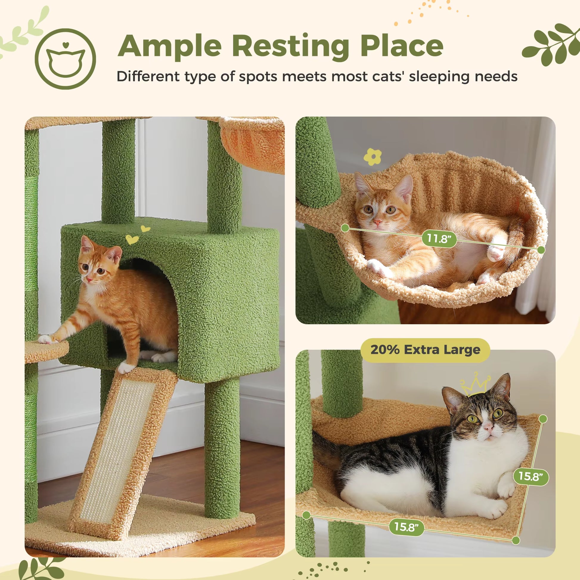 Transform Your Home with Our 230-252CM Cactus Cat Tree: A Stylish Floor-to-Ceiling Tower with 7 Tiers, Cozy Hammocks, and Green Leaves for Happy Cats