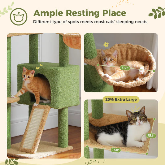 Transform Your Home with Our 230-252CM Cactus Cat Tree: A Stylish Floor-to-Ceiling Tower with 7 Tiers, Cozy Hammocks, and Green Leaves for Happy Cats