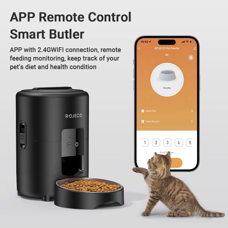 Smart Automatic Pet Feeder 2L - Wi-Fi Enabled Kibble Dispenser with App Control for Cats and Dogs