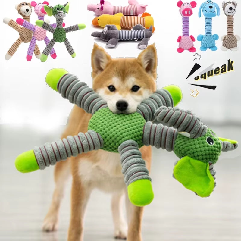 Indestructible Plush Dog Chew Toy - Fun Animal Shape with Squeaker for Dental Health