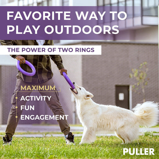 Engaging Puller Outdoor Dog Ring Toys - Perfect for Fetch, Tug-of-War, and Water Games for Large Dogs - Set of 2 Rings