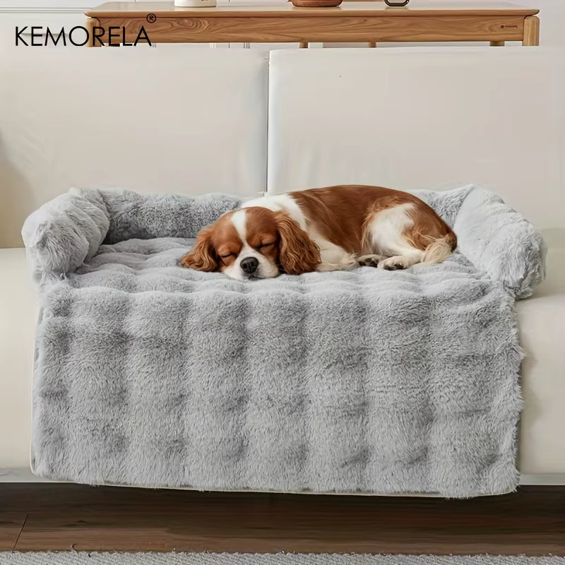 Indulge Your Pup with the Luxurious Thickened Warm Imitation Rabbit Fur Dog Bed - Plush Pet Mattress with Pillow, Scratch-Resistant and Anti-Slip for Medium Dogs
