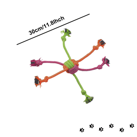 Durable Interactive Knot Toy for Dogs - Chewable Rope with Playful Green & Orange Fringes