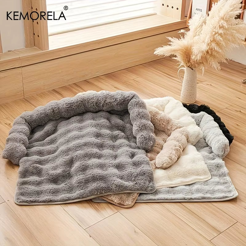 Indulge Your Pup with the Luxurious Thickened Warm Imitation Rabbit Fur Dog Bed - Plush Pet Mattress with Pillow, Scratch-Resistant and Anti-Slip for Medium Dogs