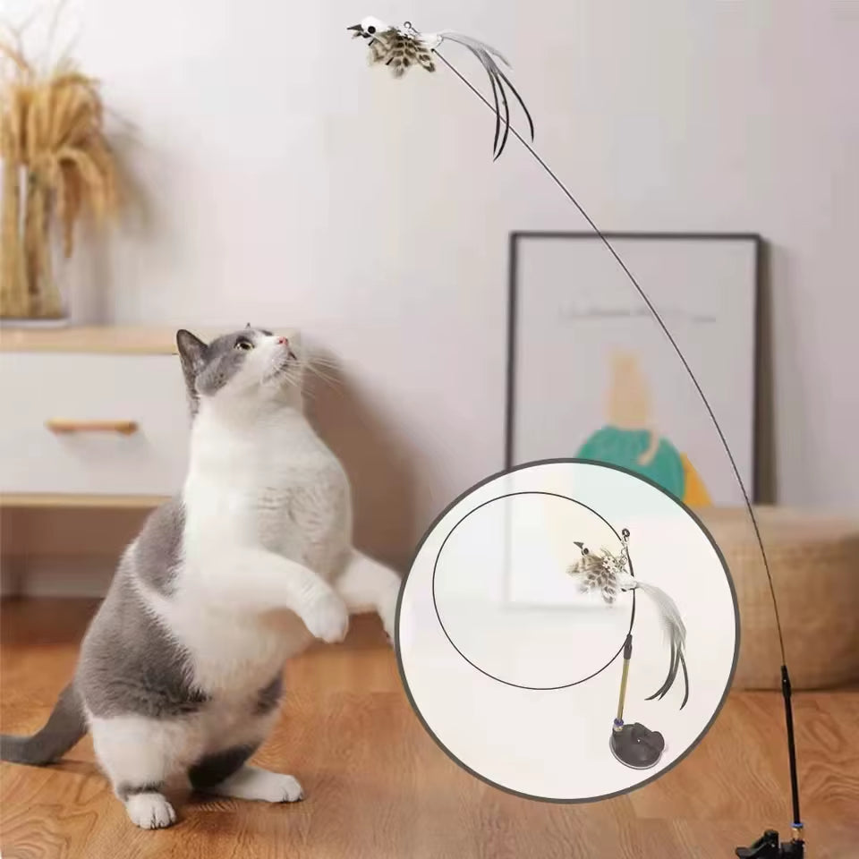 Exciting Simulation Bird Interactive Cat Stick Toy with Furry Feathers and Bell - Perfect for Engaging Playtime!