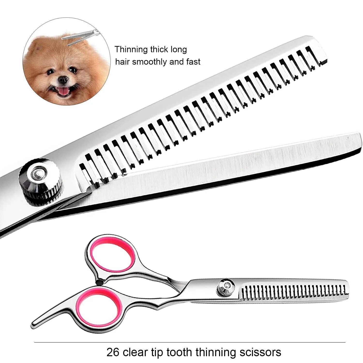 Professional Pet Dog Grooming Scissors Set - Stainless Steel Straight, Curved, and Thinning Shears with Trimmer Kits