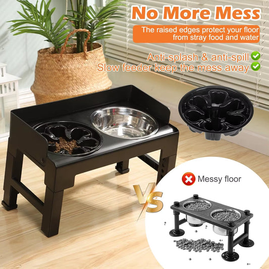 Elevate Your Dog's Dining Experience: 6-Height Adjustable Elevated Bowl Stand with 2 Durable Stainless Steel Bowls - Non-Slip, Spill-Proof Feeder for All Breeds
